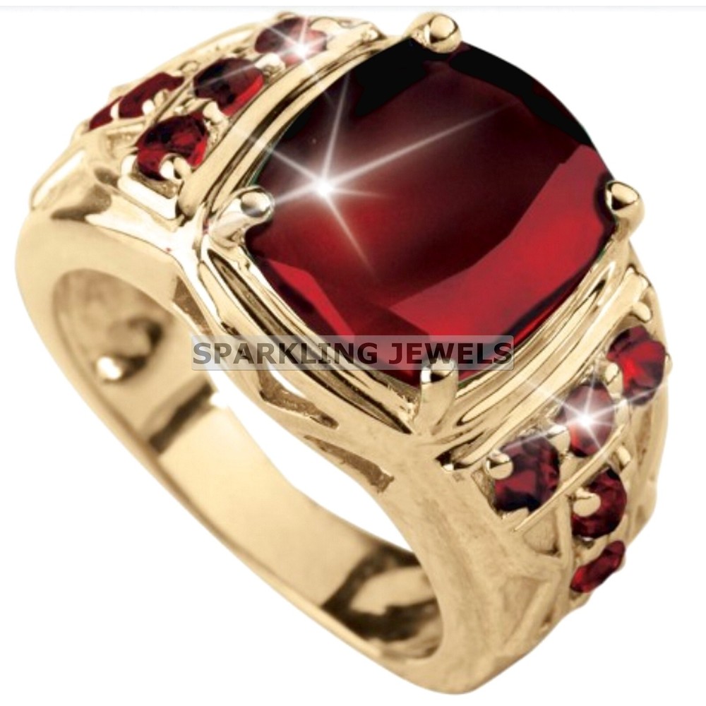 AAA+ Garnet Cushion Cut With 14K Solid  Gold  Ring For Men #C199