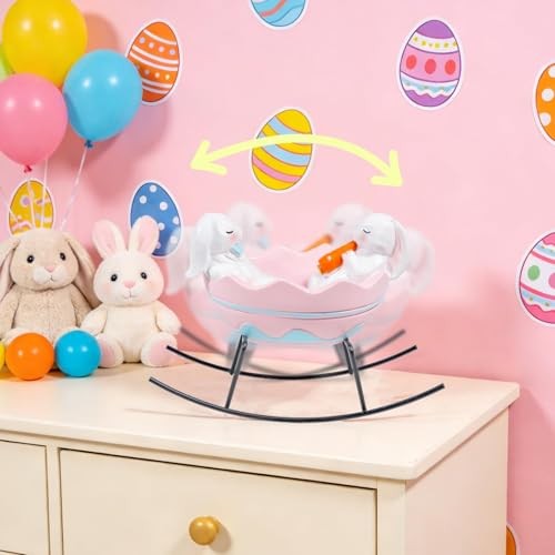 Bunny Figurines Easter Candy Dish Rocking Egg Cradle Rabbit Statue for Spring