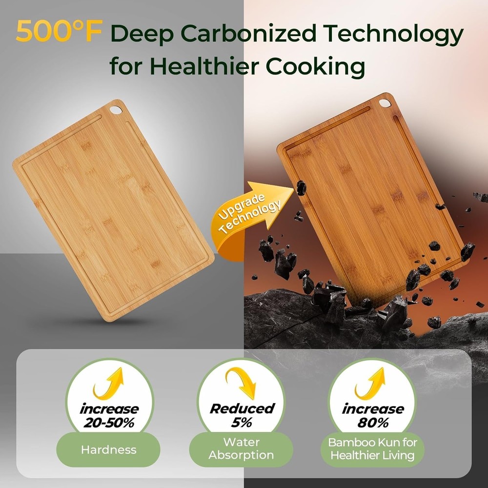 KeeCHEE® 2-Pcs Dark Carbonized Bamboo Cutting Board