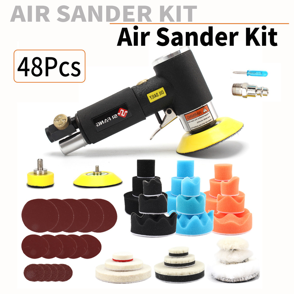 48Pcs Mini Air Sander Random Orbital Sander Pneumatic Polisher Machine Tool Kit