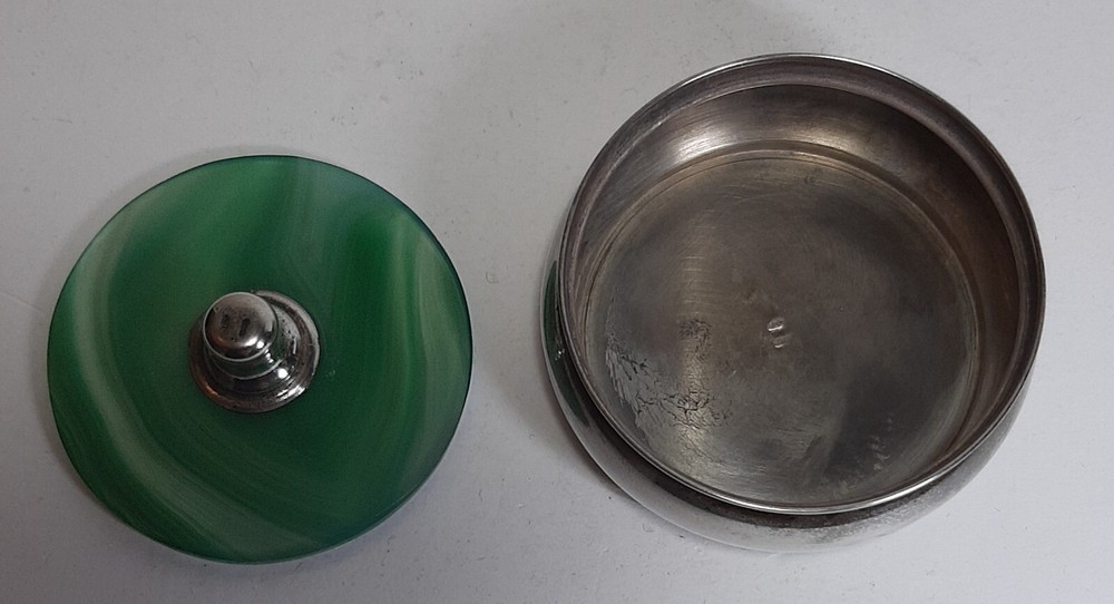 Small Round Box 925 Silver Solid Green Plastic Lid cm 6.5