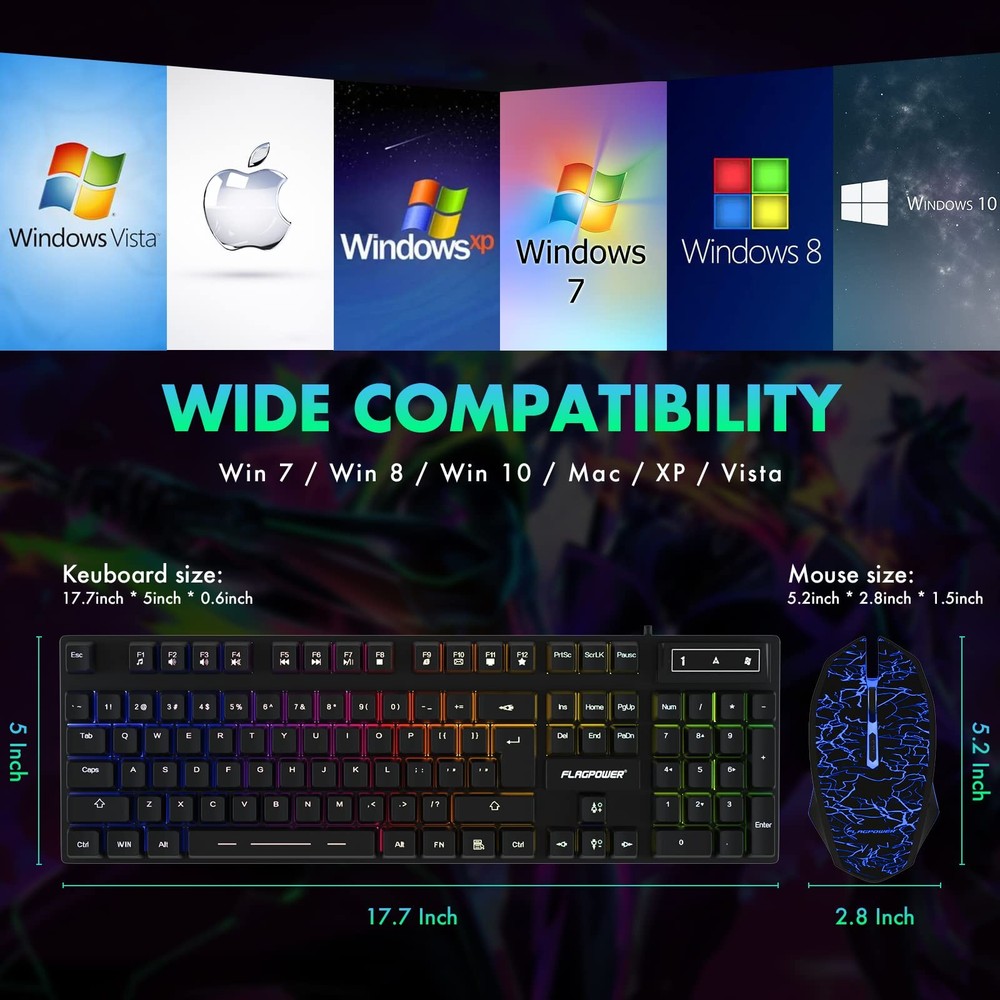 RGB Adjustable Breathing Backlit Mechanical Feeling Gaming Keyboard Mouse PC