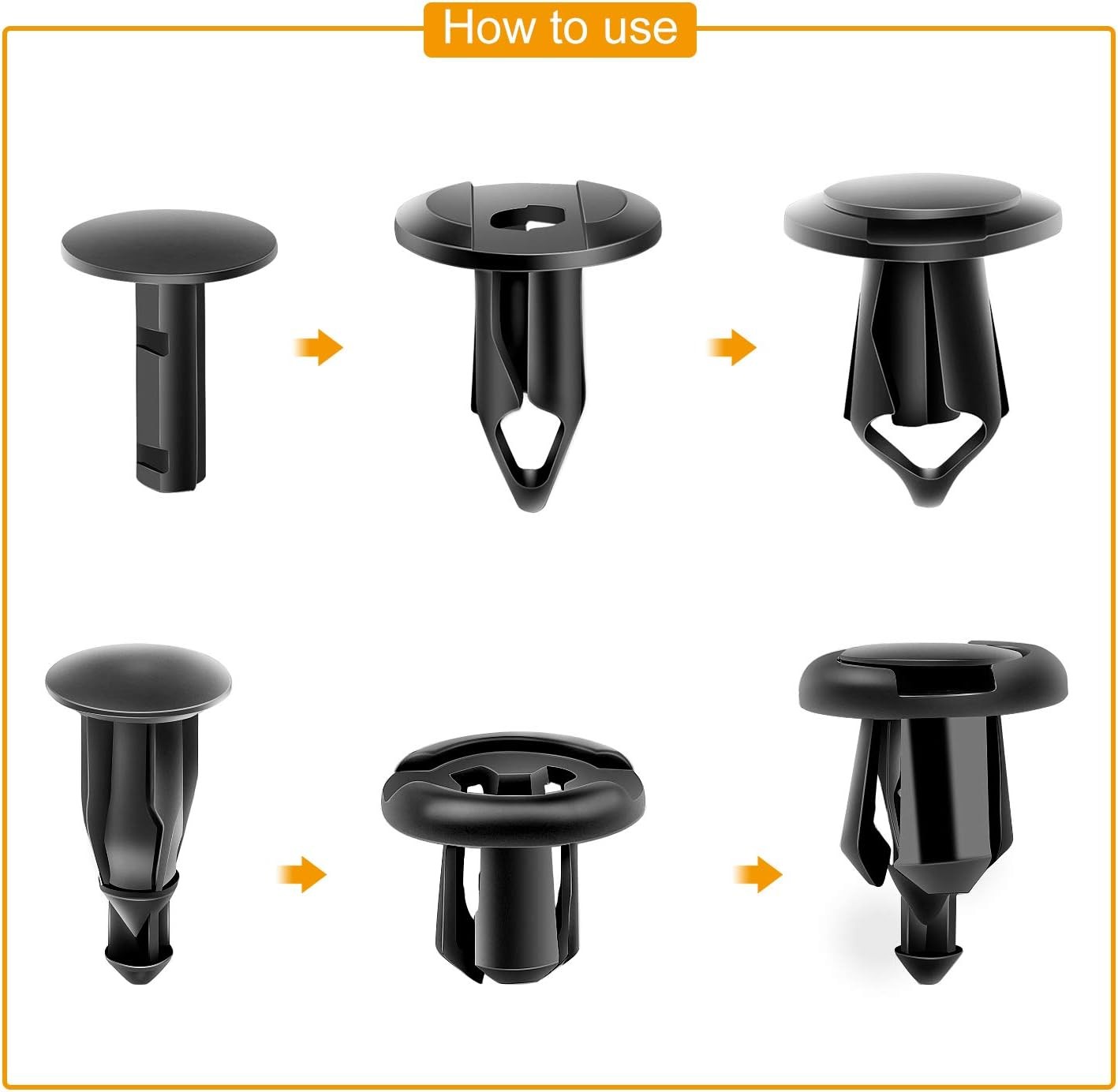 200Pcs Car Push Fender Clips Retainer Fasteners Bumper Rivet Assortment Kit