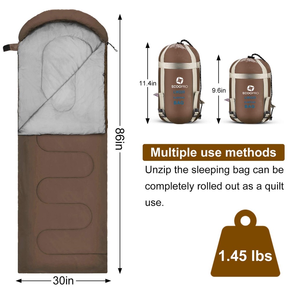 Warm Weather Sleeping Bag - Portable, Waterproof, Compact Lightweight, Comfor...