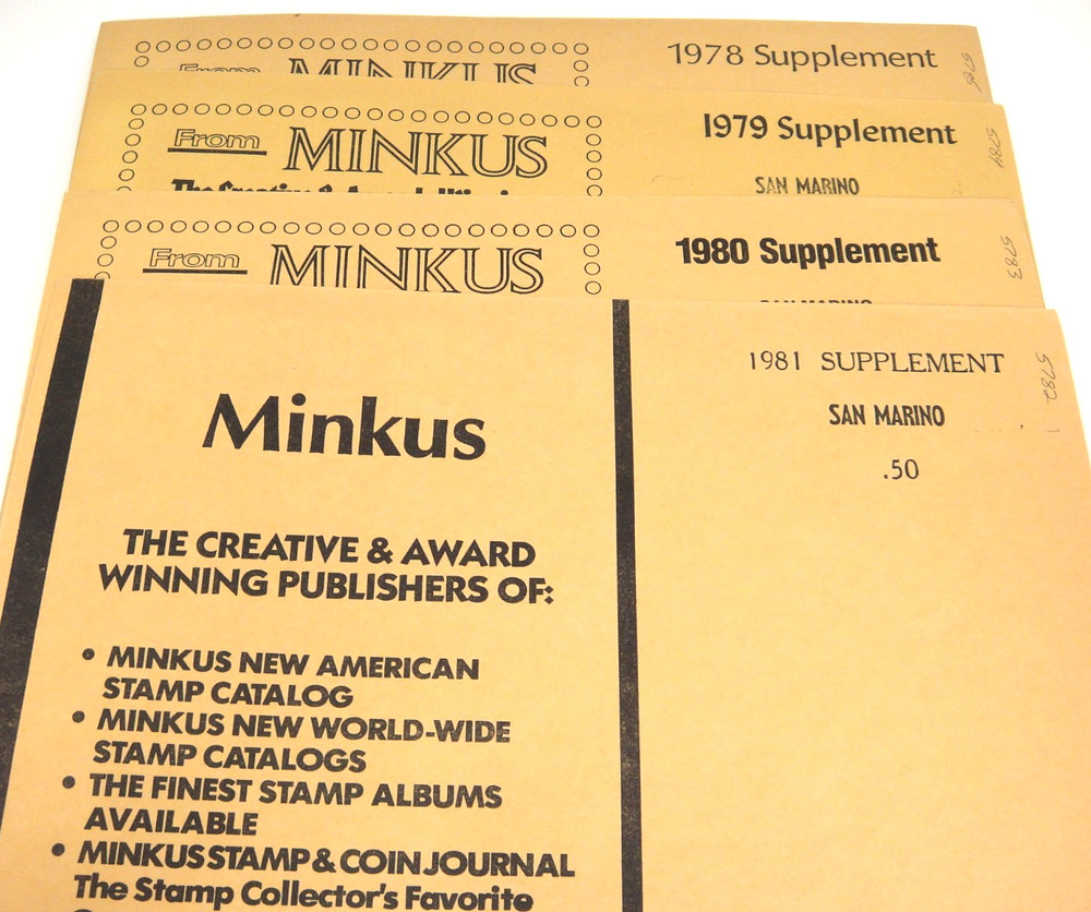 Minkus 1978 1979 1980 1981 San Marino Stamp Album Supplements Lot of 4 NOS