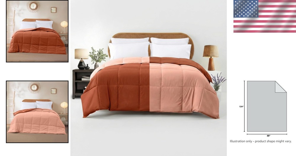 -Round Comfort: Rust/Clay Reversible King Comforter in Durable Microfiber