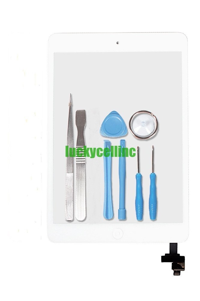 For iPad Mini 1/2 Touch Screen Digitizer + IC Connector Home Button + Tool White