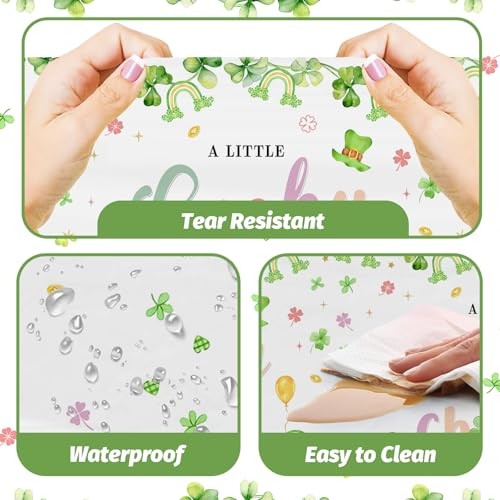 3 Pack St.Patrick's Day Baby Shower Tablecloth, Disposable Plasticable A