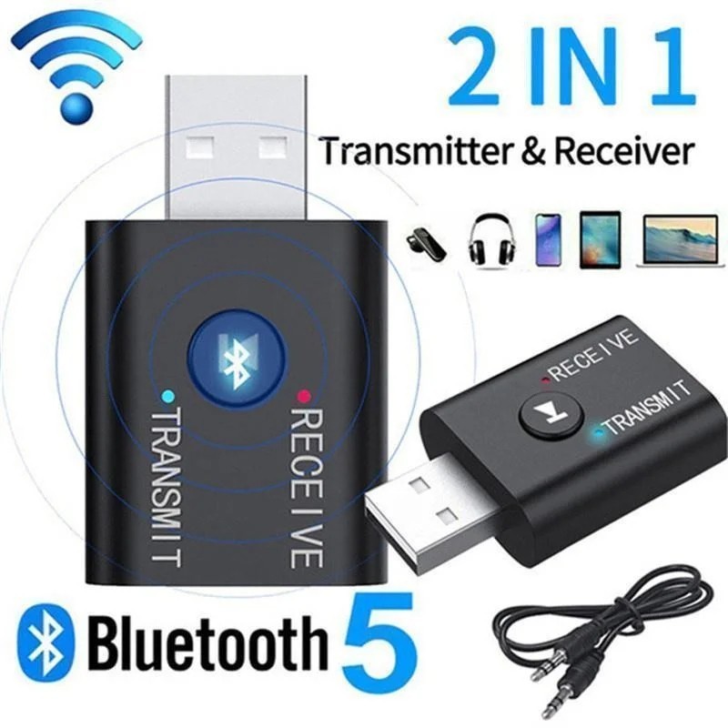 Wireless USB Bluetooth 5.0 Audio Transmitter Receiver Adapter 3.5mm For TV Car