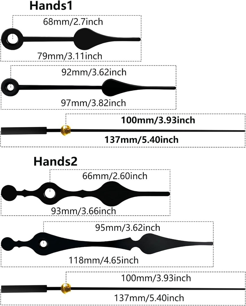 Clock Mechanism Replacement,Quartz Battery thread length 3/8 inch, Black