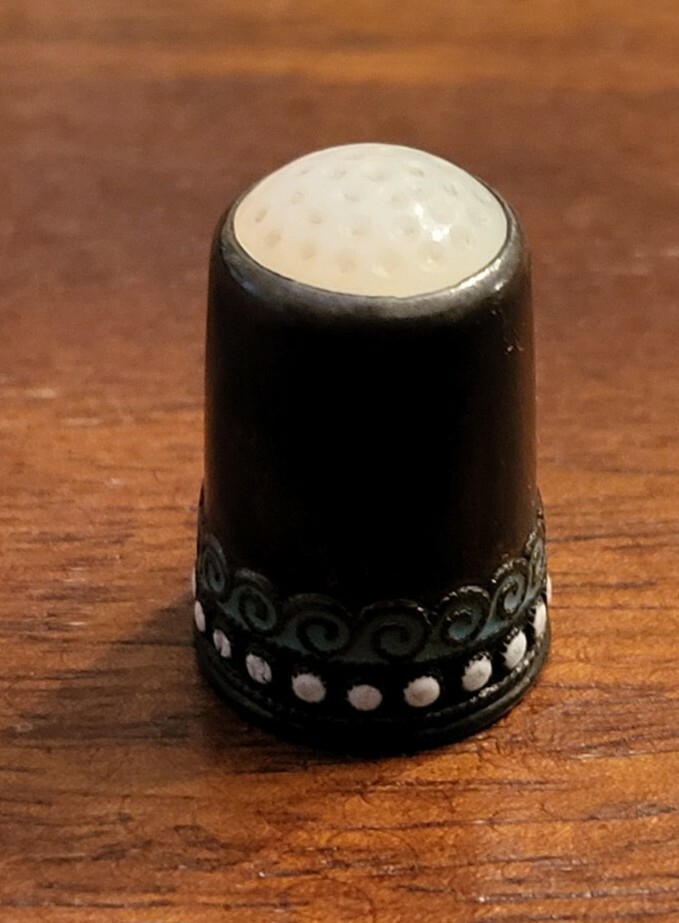 Antique Norwegian Sterling Silver Thimble Enamel & Moonstone David Andersen