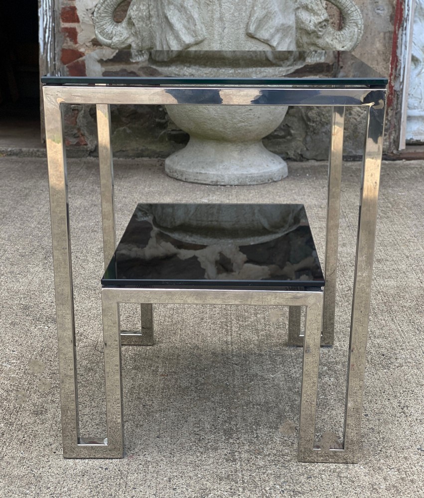 Post-Modern Sculpted Chrome & Black Glass Tiered Side Table