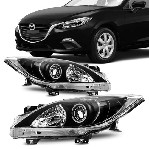 Headlight Assembly Compatible with Clear-Clear-Black/for 2010-2013 Mazda 3