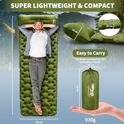 Sleeping Pad for Camping- Ultralight Inflatable Sleeping Mat with Built Green