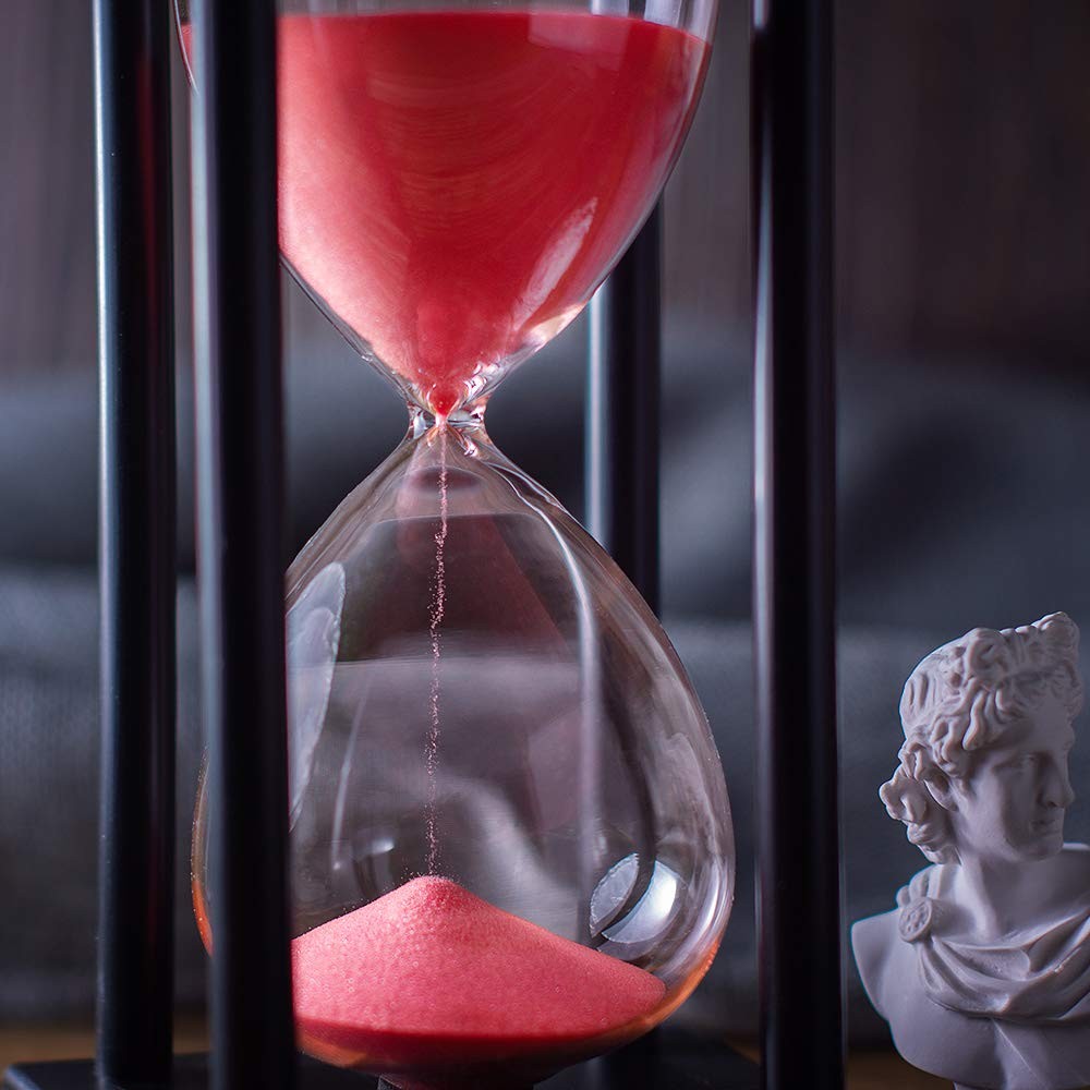 Hourglass Timer with Red Sand, 60 Minute Wooden Frame Sand Timer, Creative Ha...