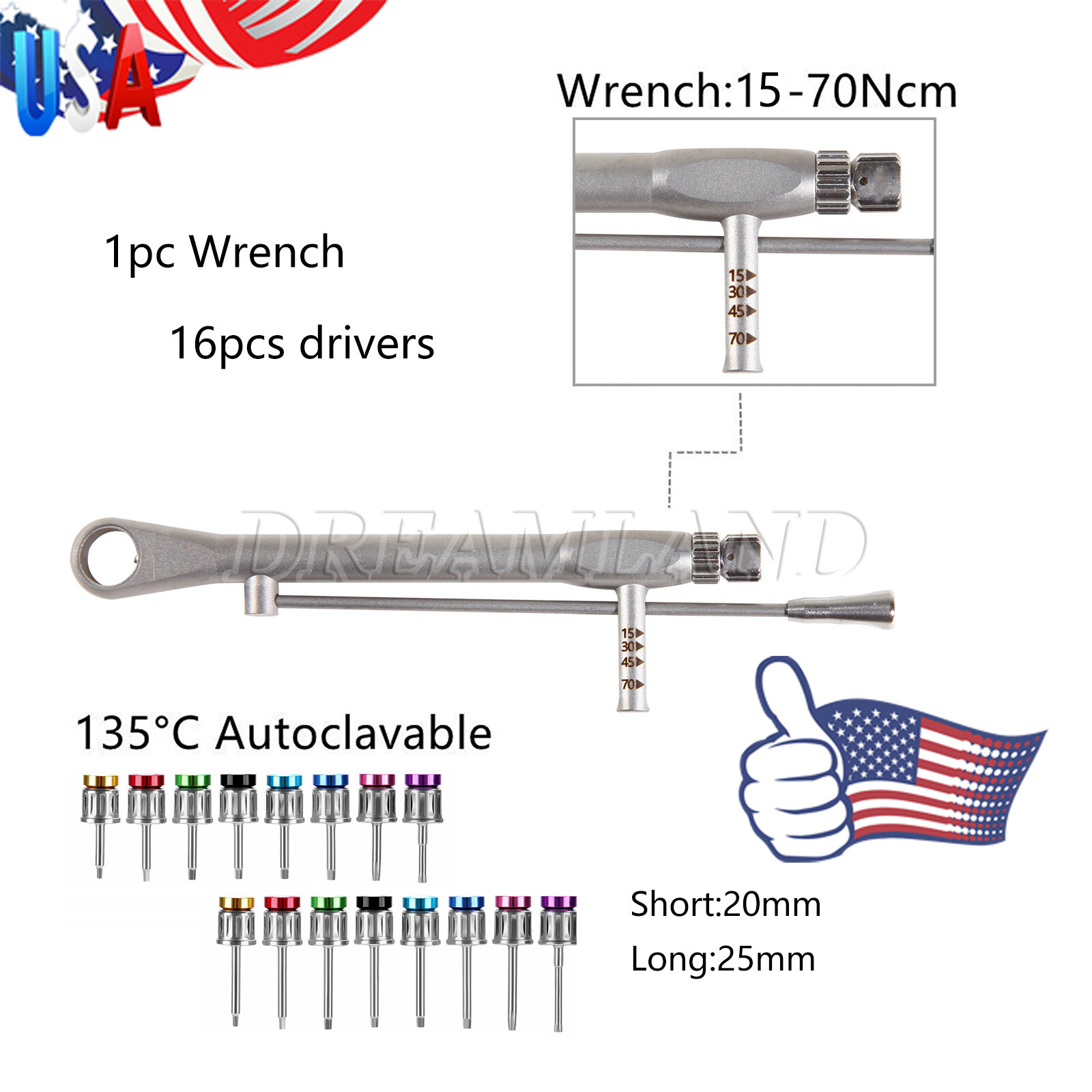 Dental Universal Implant Prosthetic Kit Torque Wrench Screw Drivers Remover USA