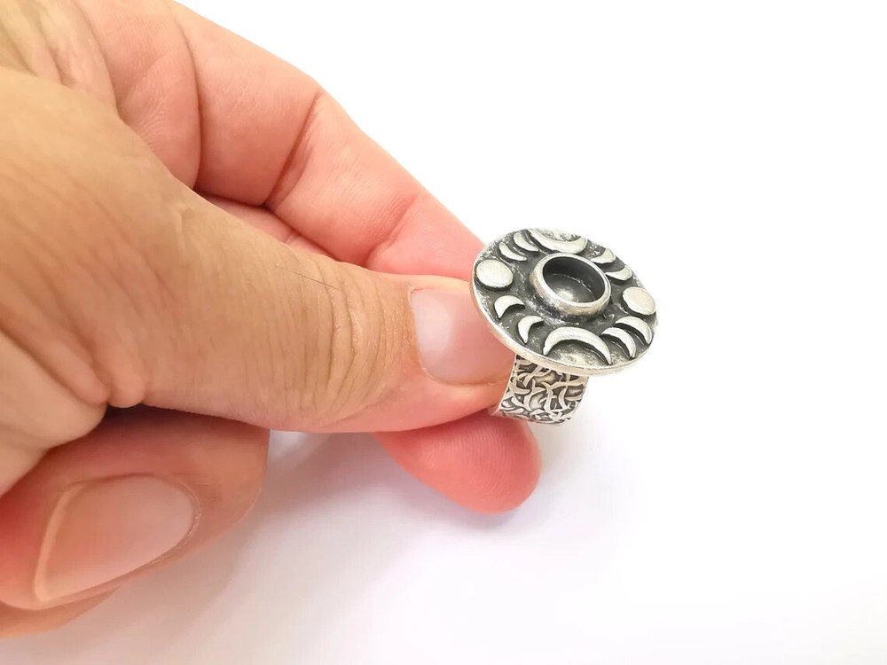 Crescent Moon Ring Blank Setting Cabochon Mounting Adjustable Resin Base Bezels
