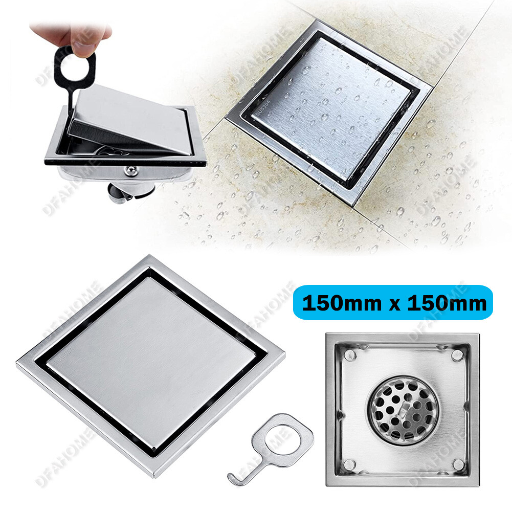 Square Shower Floor Drain 6-Inch Tiled Insert Grate Strainer