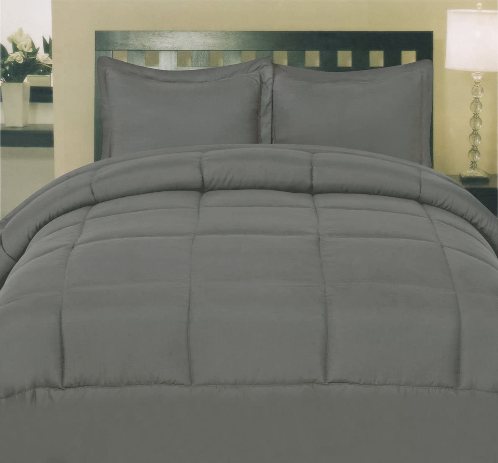 Comforter Set Soft Down Alternative Blanket & Luxurious Microfiber Queen Gray