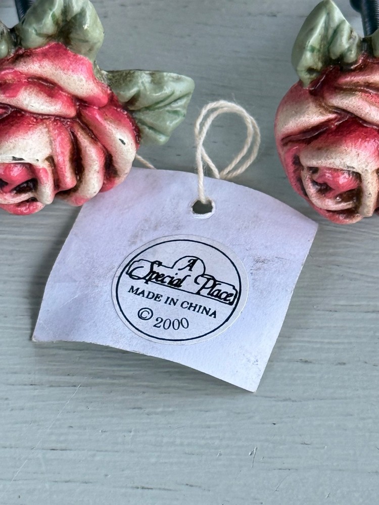 6 Vintage Decorative Drawer Pulls Knobs ROSES Flowers Pink Green A Special Place