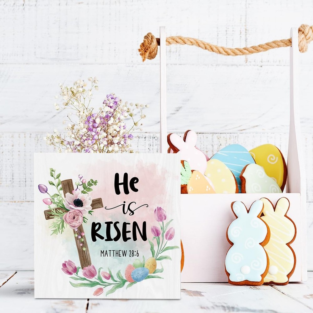 He Is Risen Easter Decor Religious Easter Decorations for Home Office Desk Fa...