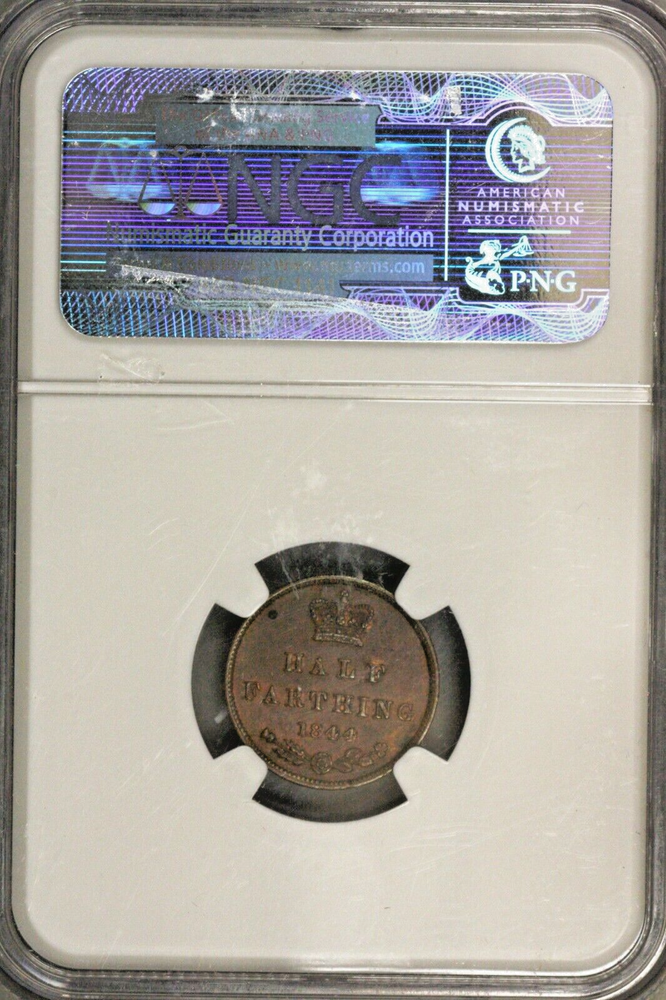 Great Britain 1844 1/2 Half Farthing NGC MS 62 BN