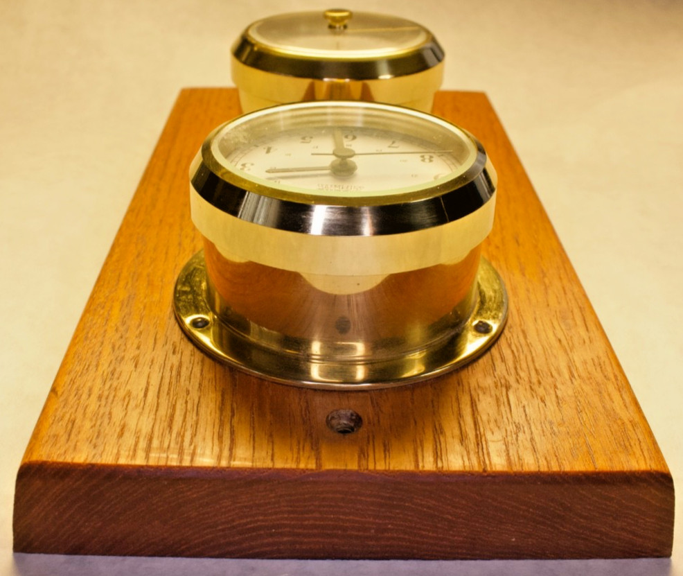 Weems & Plath solid brass quarts ship clock + berometer duo wall mounted