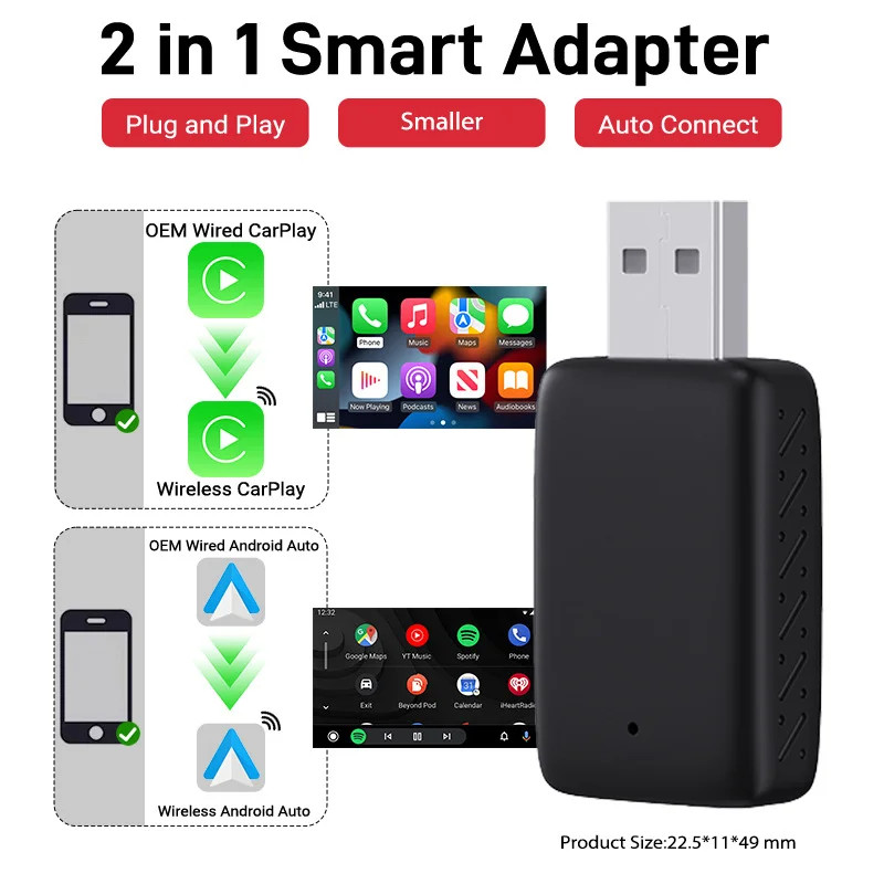 WiFi Wireless Bluetooth Connect, CarPlay Smart Box Android Auto USB Adapter