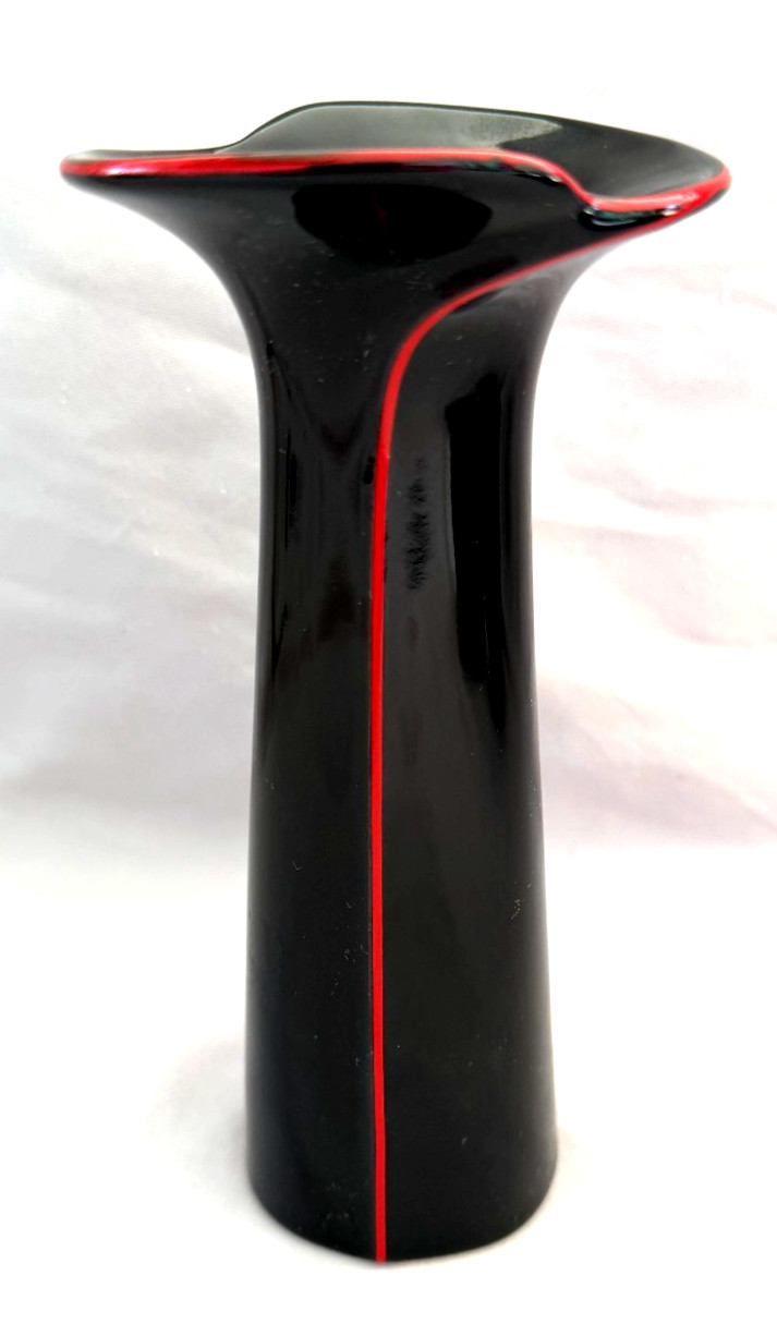 Japanese Black with Red Stripe Bud Vase Yamaji