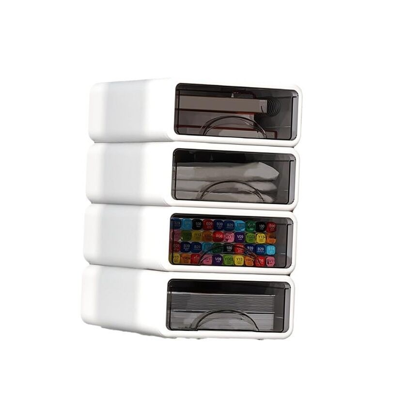 Desk Organizer with Drawers, Stackable Storage Drawers with Compartments White