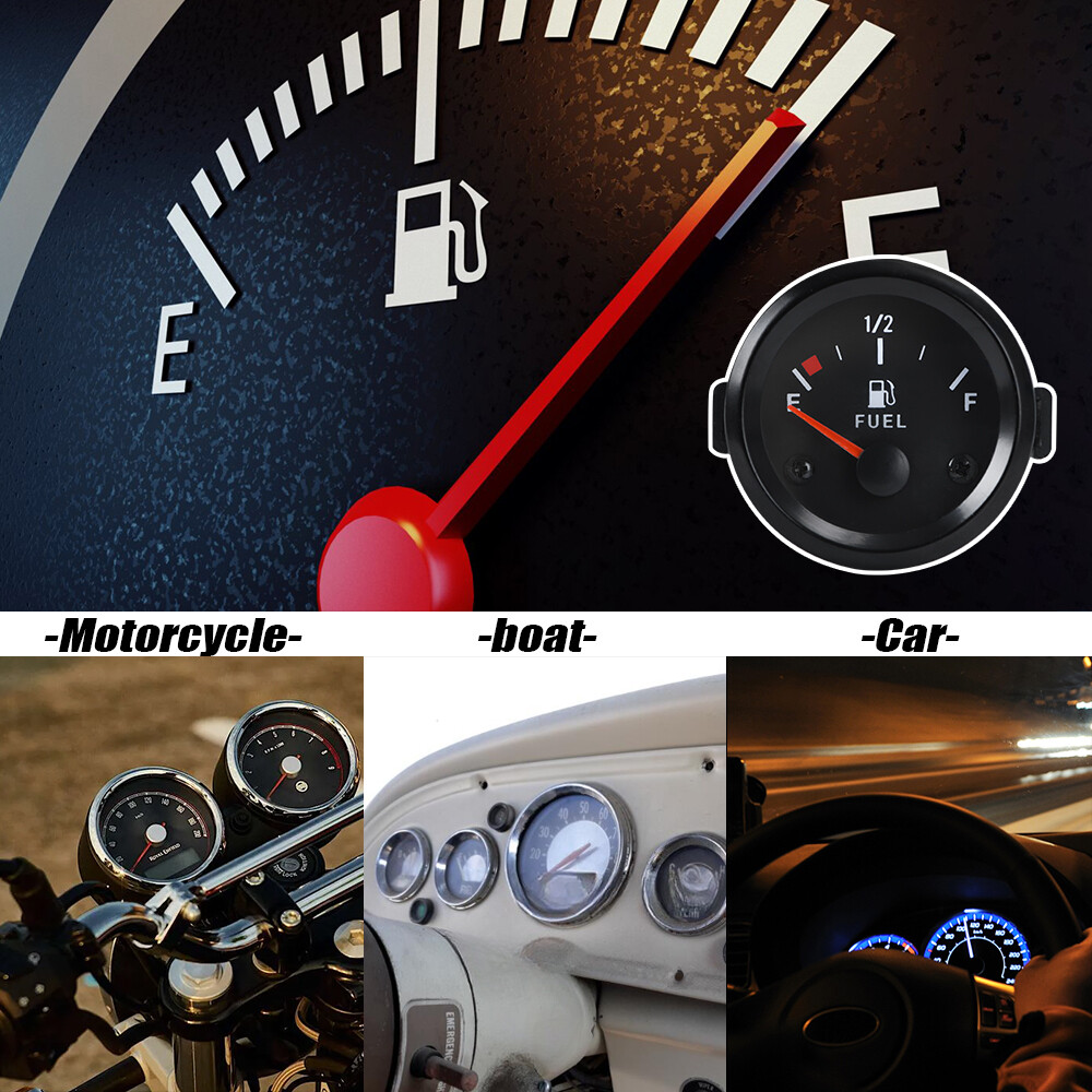 12V 2"52mm Fuel Level Gauge Meter W/Unit Fuel Level Sensor E-1/2-F Pointer