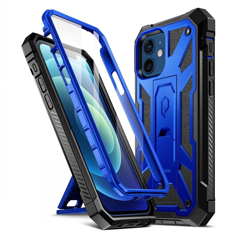Poetic For iPhone 12/ iPhone 12 Pro Case Premium Leather Texture Kickstand Blue