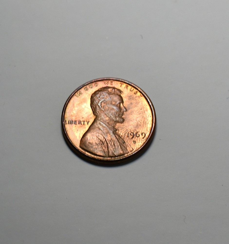 1969 D Lincoln Memorial Cent Error Stike Through High Mint State Red