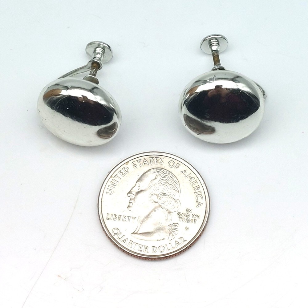 Classic Silver Toned Dome Screw Back Earrings