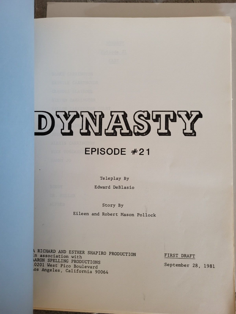 Dynasty Episode 21 Script 1981 Joan Collins Heather Locklear Linda Evans First