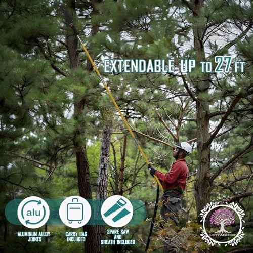 Extendable Pole Saw for Tree Trimming 7.3-27 ft, Sharp Steel Blade & Scissors, L