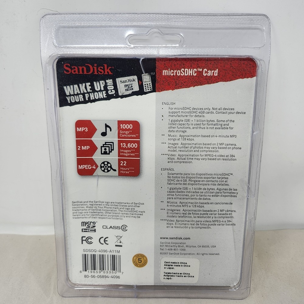 SanDisk 4GB microSD Memory Card with Adapter – Class 4 Flash Storage New