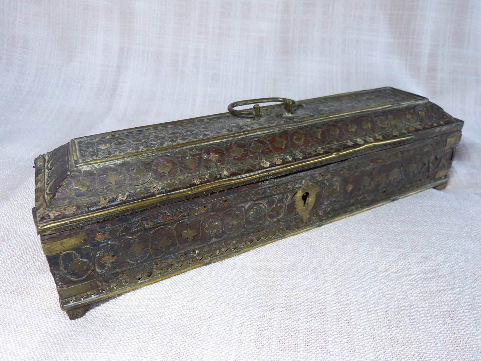 Boxset Antique Box Glove Antique Wooden 19 Century XIX ° Inlay Brass