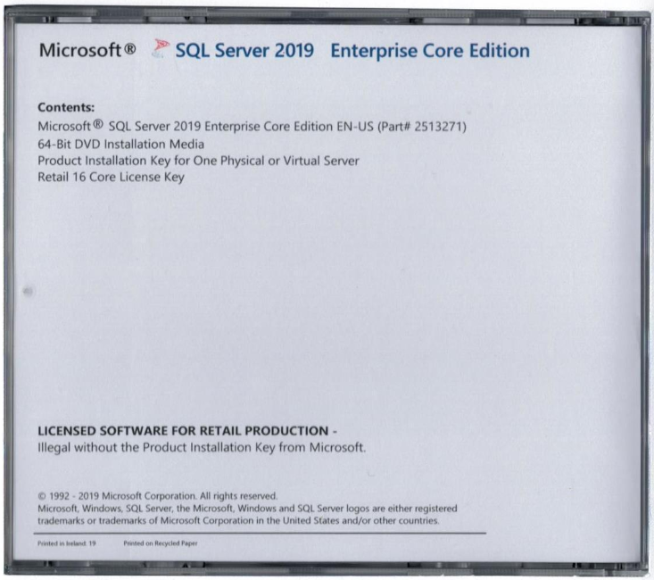 Microsoft SQL Server 2019 Enterprise with 16 Core License, unlimited User CALs