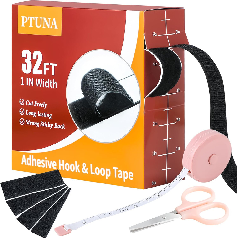 32Ft *1 Inch Hook and Loop Tape with Adhesive Back, Heavy Duty Double Sided Adhe
