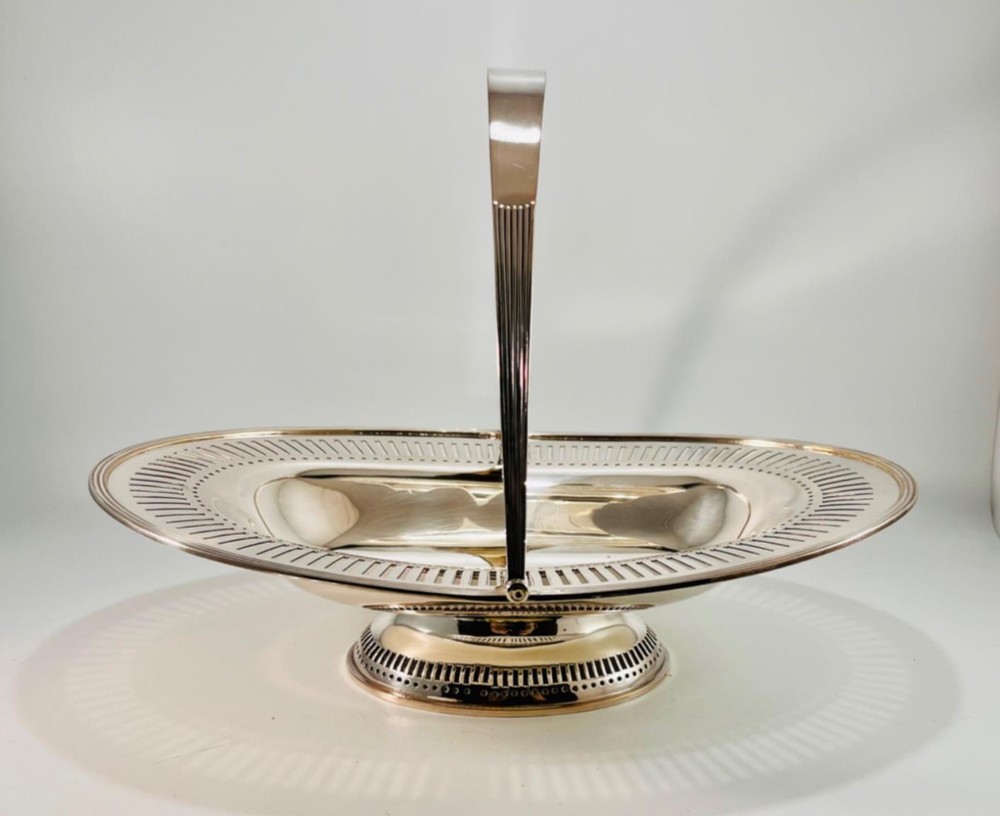 Vintage JC & Co Silver PlateFooted Fruit Cake Bread Basket w/ Handle 13.5" x 10"