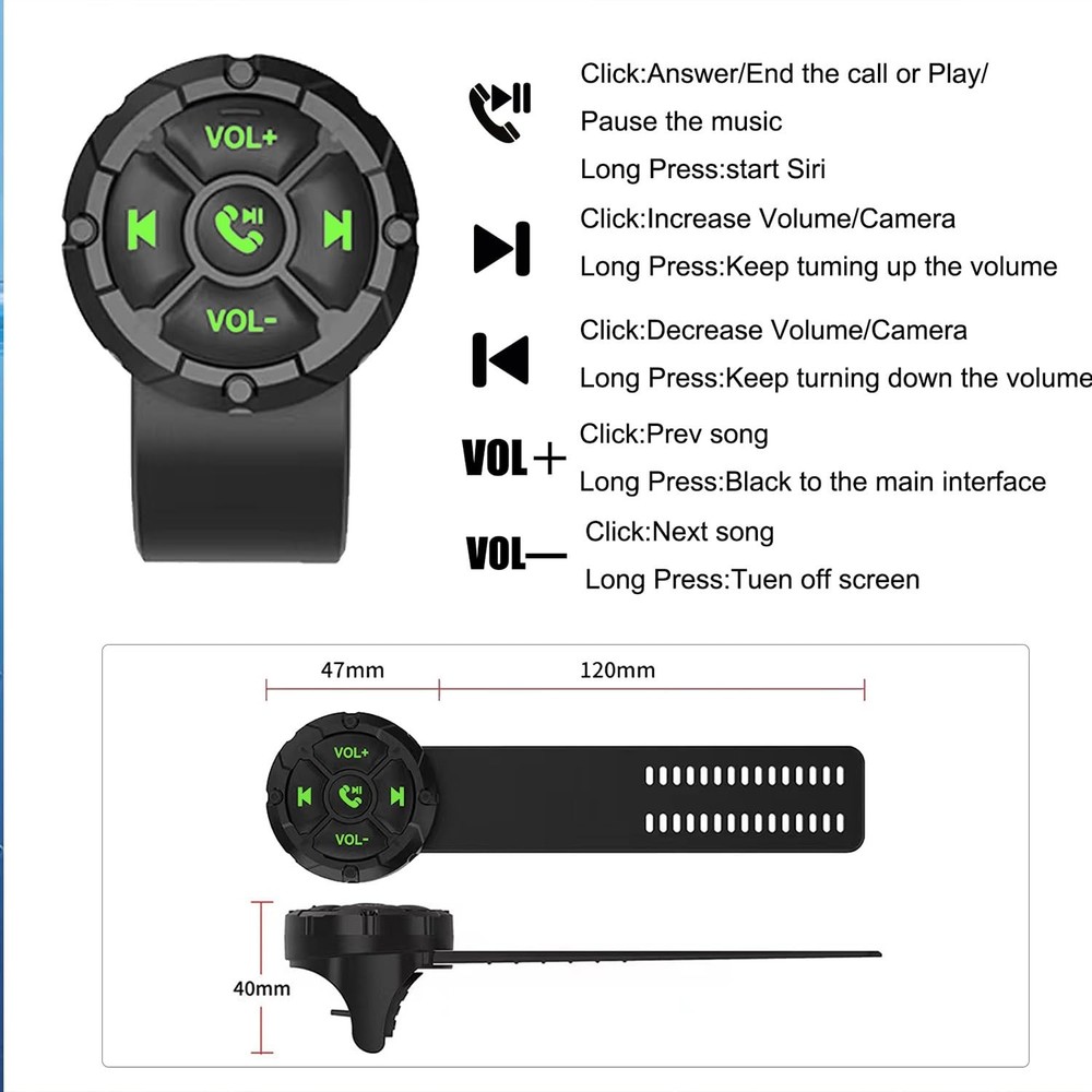 Bluetooth Media Button Remote,Wireless Waterproof Music Controller for Car Mo...