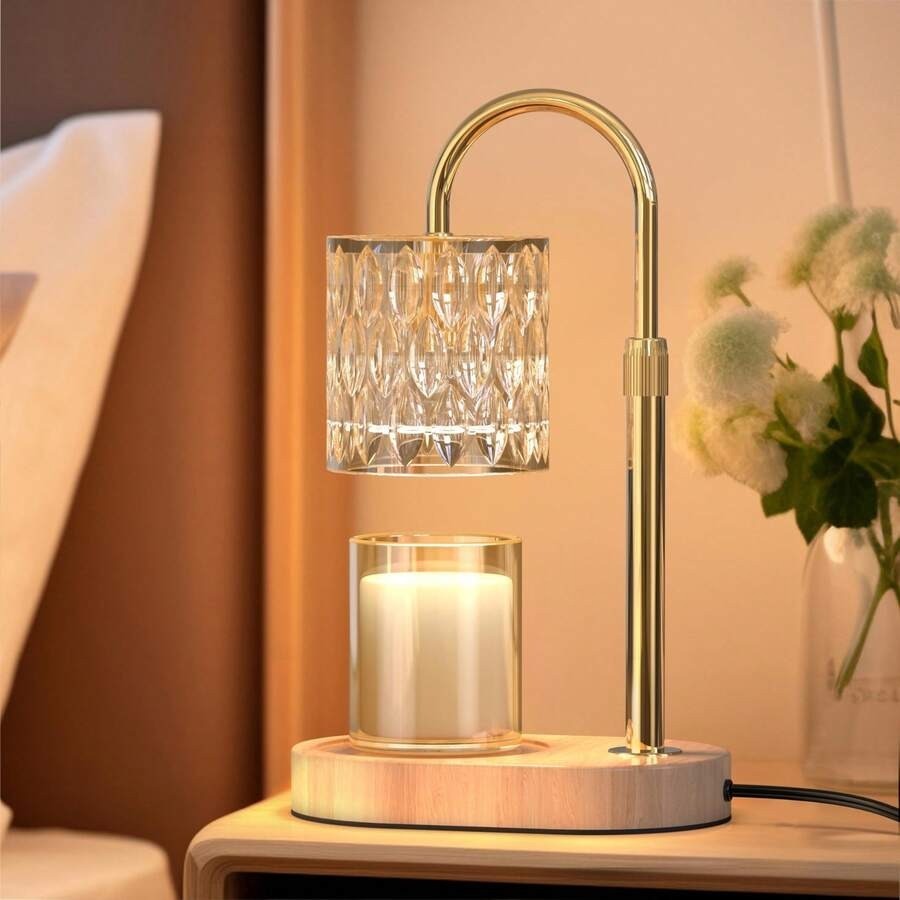 Gold Electric Candle Warmer with Timer Dimmer Adjustable Height