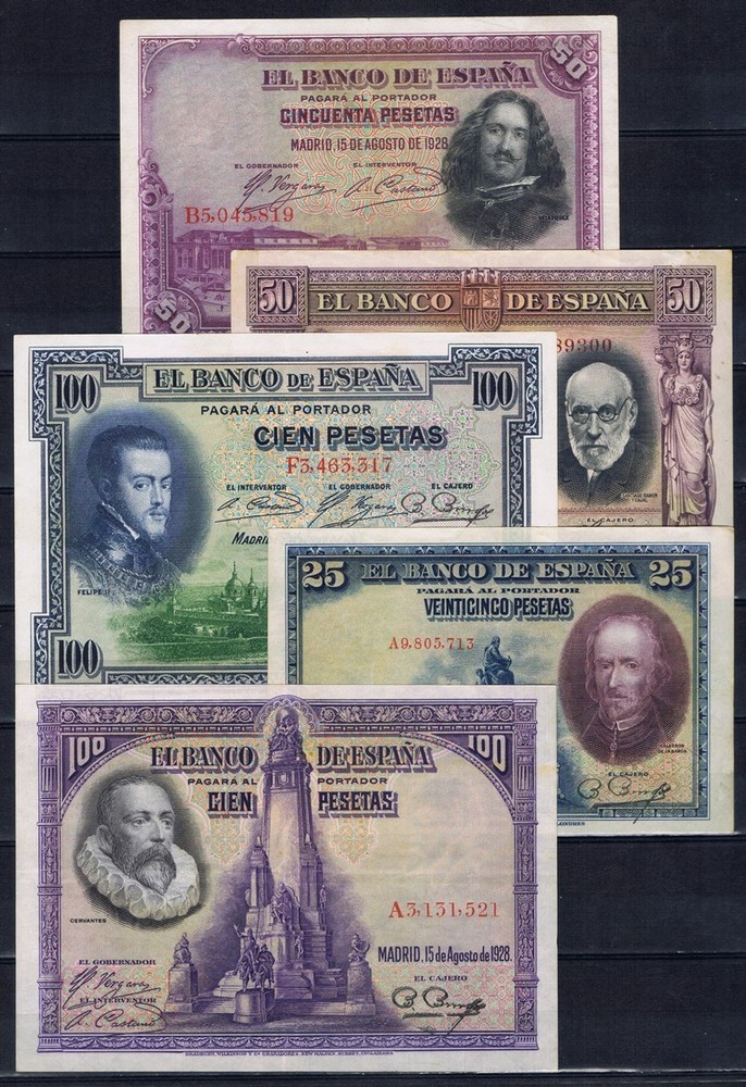 Spanish Republic. Set of 5 banknotes.