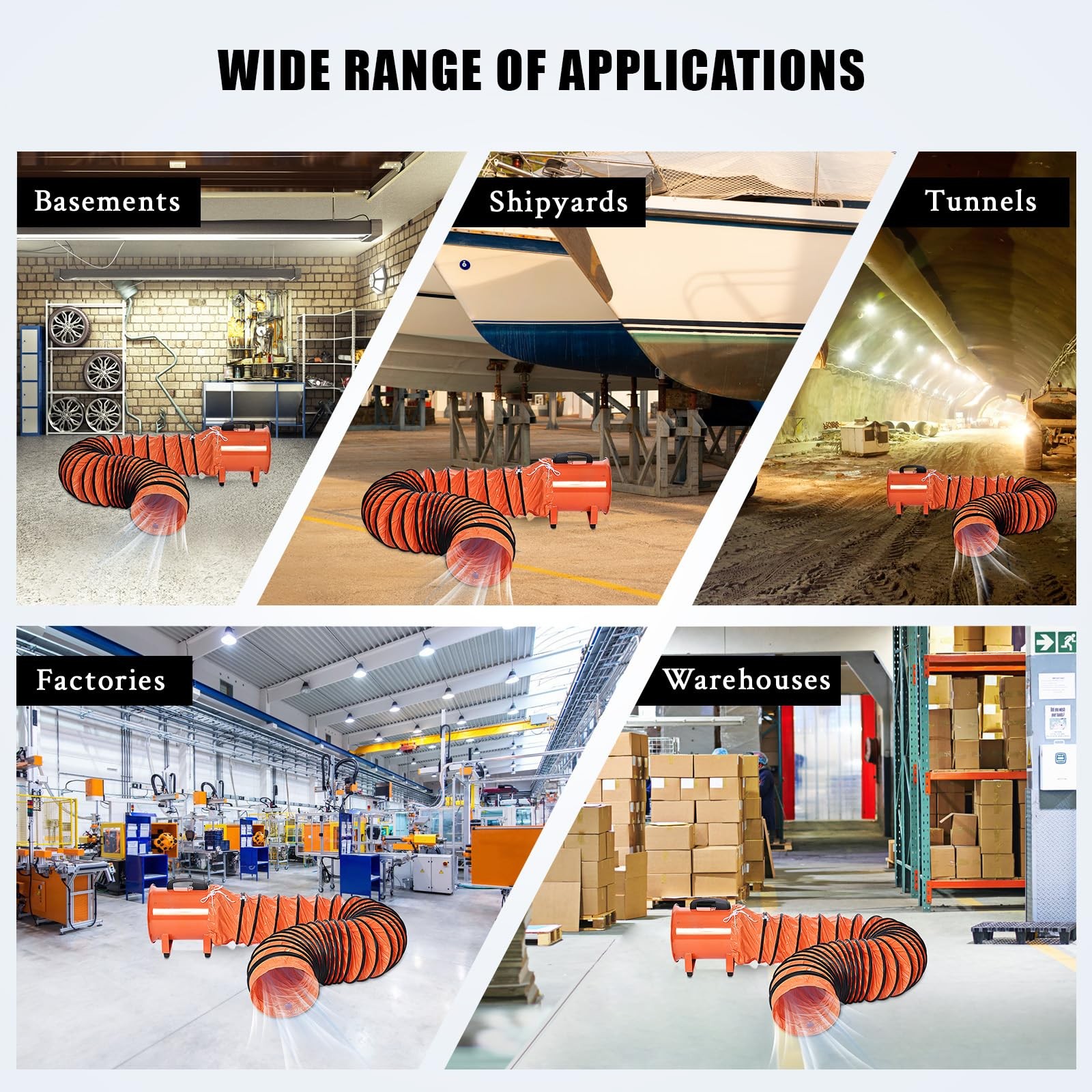 12 Inches 3500 CFM Utility Blower Exhaust Fan with 32.8 FT Duct