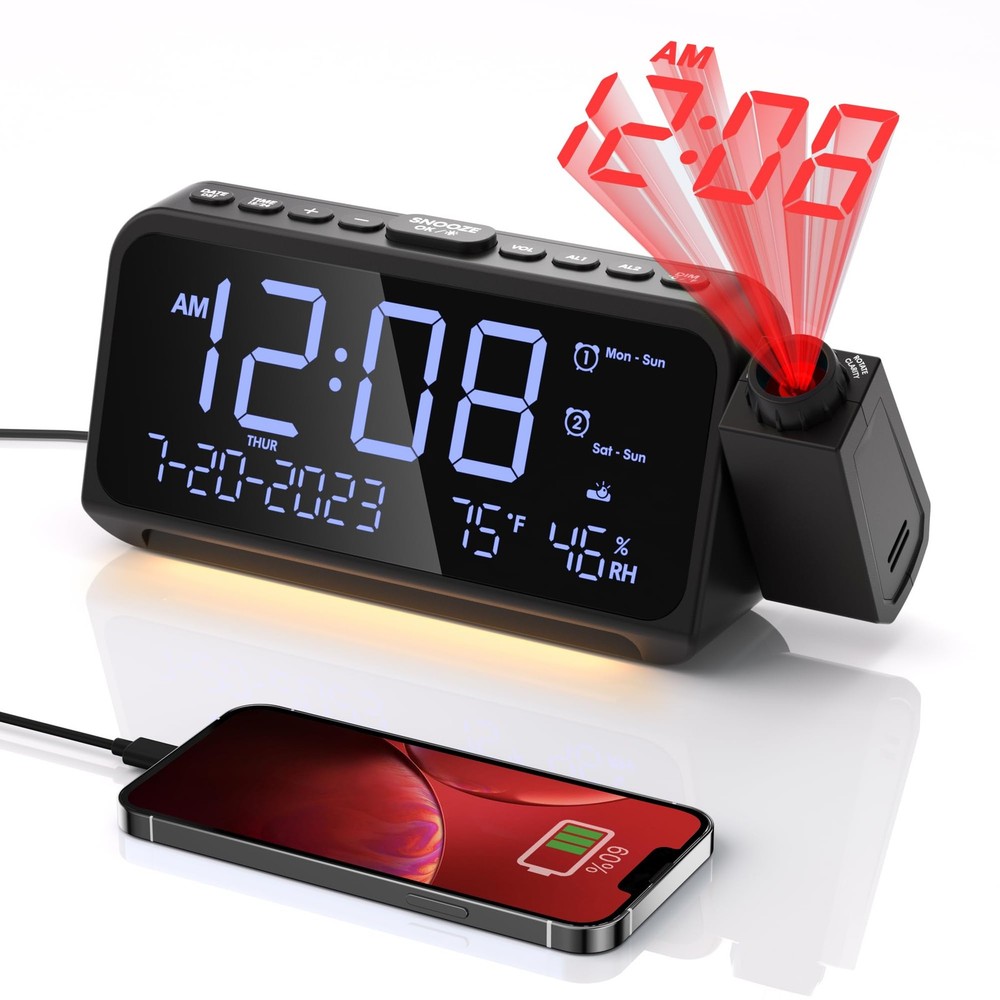 Projection Alarm Clock,Digital Clock with 350° Rotatable Small, White