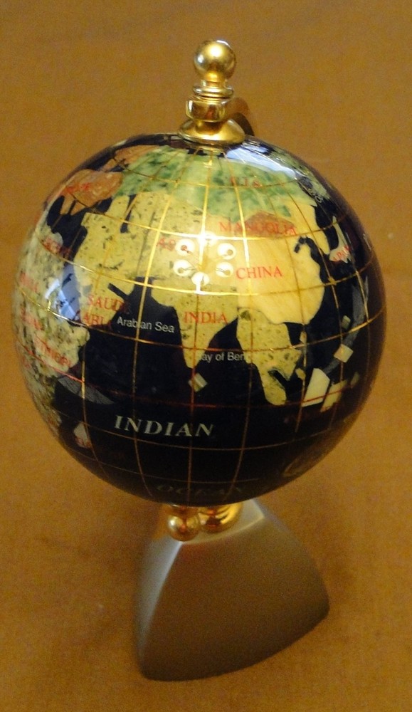 World Globe - H 7'' - Globe DIA 3'' - Stone - Blue Box - NEW