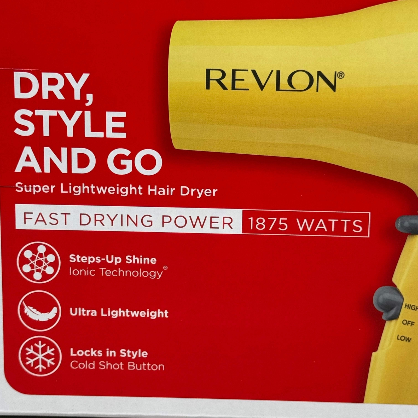 REVLON Super Lightweight and Compact 1875W Ionic Hair Dryer Yellow RV477