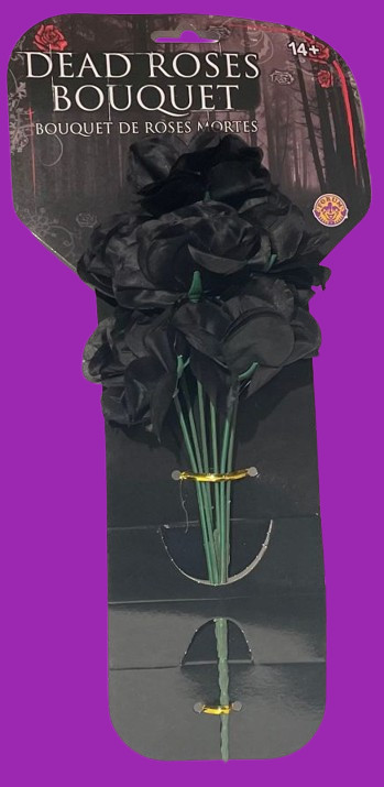 DEAD BLACK ROSES BOUQUET 7 Flowers Wednesday Costume Prop Prank Gag Joke Gift