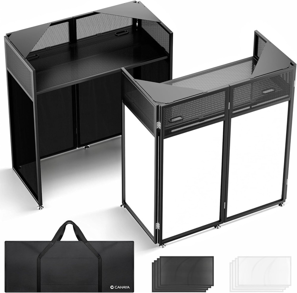 DJ Booth Stand Portable – DJ Table Facade for Laptop & Controller Double Top ...